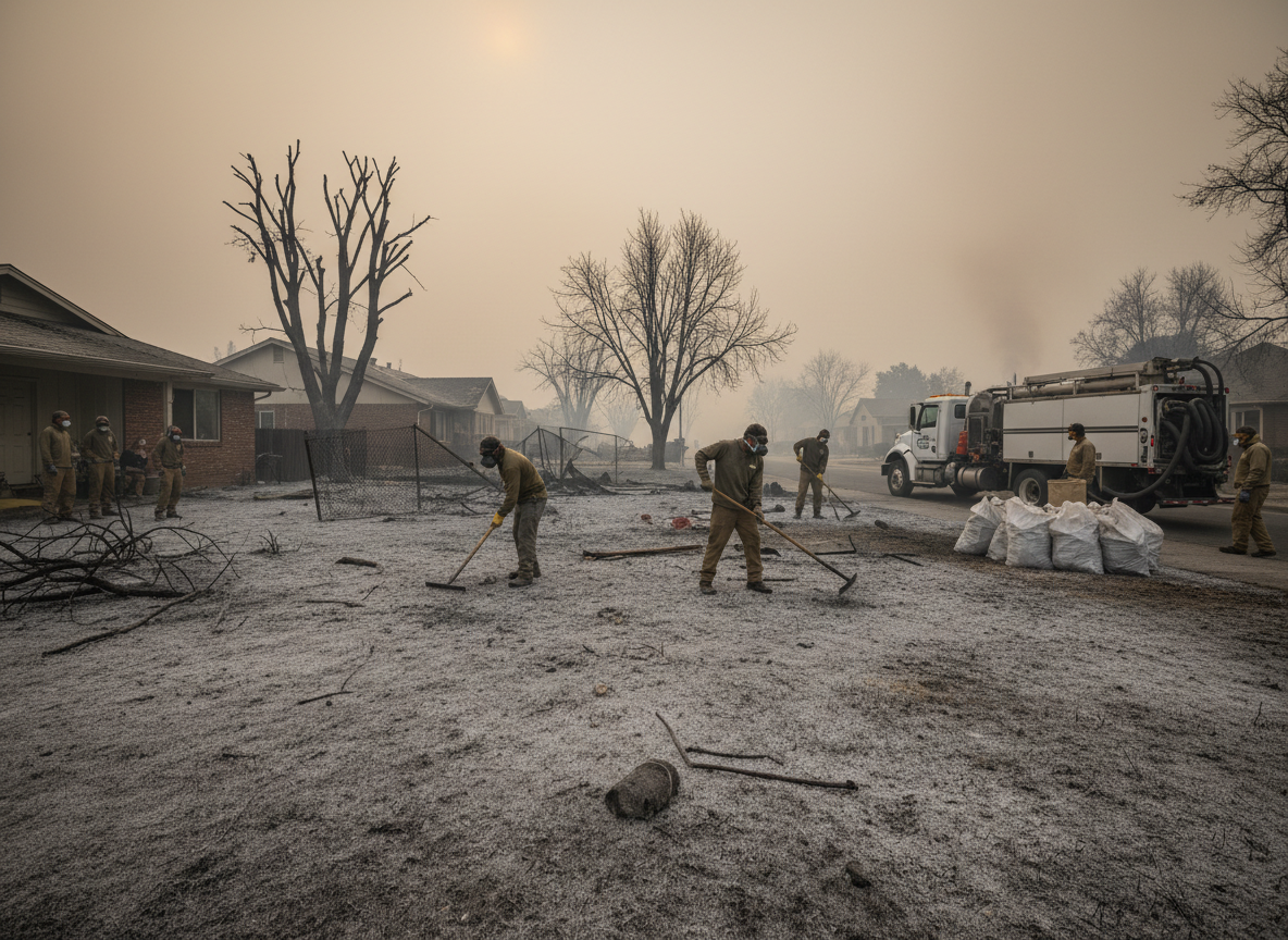 Clearing Ash from Yards After Nearby Wildfires in Winchester